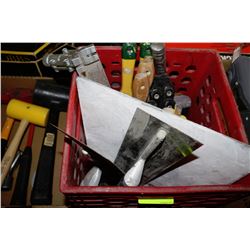 CRATE WITH DRYWALL TOOLS