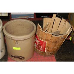 4 GALLON IMPERIAL CROCK SOLD WITH VINTAGE BUCKET