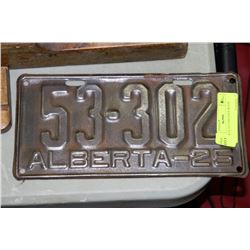 ALBERTA 1925 LICENCE PLATE
