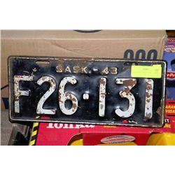 1943 SASK LICENSE PLATE