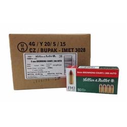 20 BOXES S&B 380ACP 92GR FMJ (1000 ROUNDS) CASE item:SB380CS