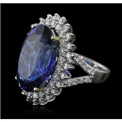 14KT White Gold GIA Certified 22.43ct Tanzanite and Diamond Ring