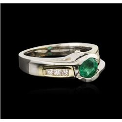 14KT Two-Tone Gold 0.55ct Emerald and Diamond Ring