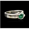 Image 1 : 14KT Two-Tone Gold 0.55ct Emerald and Diamond Ring