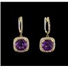 Image 1 : 4.00ctw Amethyst and Diamond Dangle Earrings - 14KT Yellow Gold