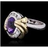 Image 1 : 14KT Two-Tone Gold 2.00ct Amethyst and Diamond Ring
