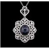 Image 2 : 23.38ct Blue Star Sapphire and Diamond Pendant With Chain - 14KT White Gold