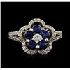 Image 2 : 14KT White Gold 0.95ctw Sapphire and Diamond Ring