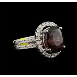 9.75ct Red Zircon and Diamond Ring - 14KT White Gold