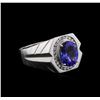 Image 1 : 3.79ct Tanzanite and Diamond Mens Ring - 14KT White Gold