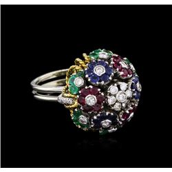 3.90ctw Sapphire, Ruby, Emerald and Diamond Ring - 18KT Two-Tone Gold