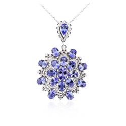 14KT White Gold 28.87ctw Tanzanite and Diamond Pendant With Chain