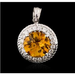 14KT White Gold 3.05ct Citrine and Diamond Pendant