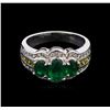Image 2 : 5.23ctw Emerald, Sapphire and Diamond Ring - 14KT White Gold