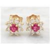 Image 1 : 0.30ctw Diamond and Ruby Earrings - 14KT Yellow Gold