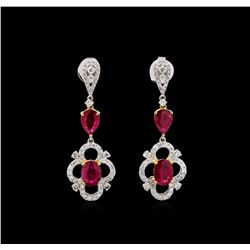 3.56ctw Ruby and Diamond Earrings - 18KT Two-Tone Gold