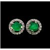 Image 1 : 0.94ctw Emerald and Diamond Earrings - 14KT White Gold