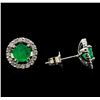 Image 2 : 0.94ctw Emerald and Diamond Earrings - 14KT White Gold