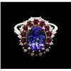 Image 2 : 4.20ct Tanzanite, Ruby and Diamond Ring - 14KT White Gold