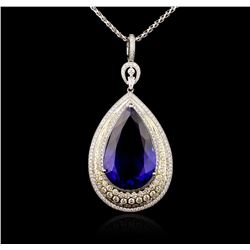 18KT White Gold GIA Certified 69.66ct Tanzanite and Diamond Pendant With Chain