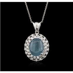 14KT White Gold 6.42ct Chrysocolla and Diamond Pendant With Chain