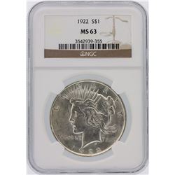 1922 NGC MS63 Peace Silver Dollar