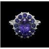 Image 2 : 3.56ct Tanzanite, Sapphire and Diamond Ring - 14KT White Gold