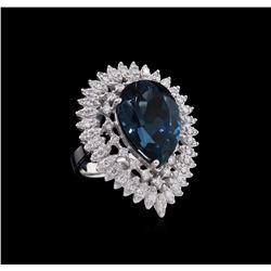 14KT White Gold 14.73ct Topaz and Diamond Ring