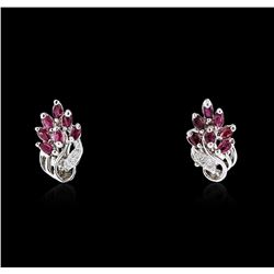 14KT White Gold 0.80ctw Ruby and Diamond Earrings