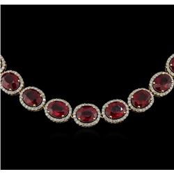 97.13ctw Ruby and Diamond Necklace - 14KT Yellow Gold