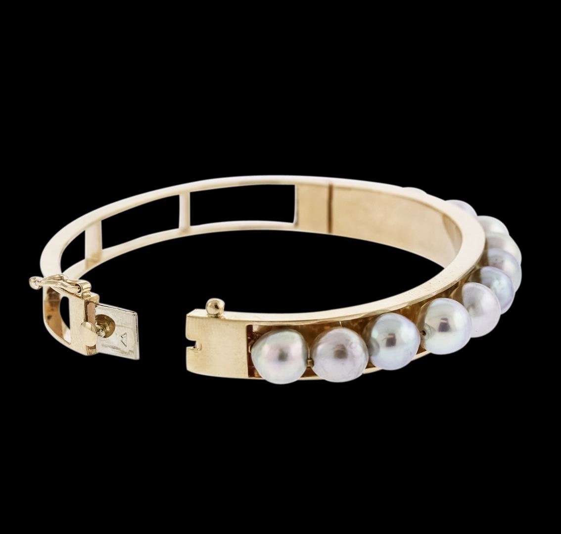 14KT Yellow Gold Pearl Bangle Bracelet
