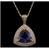 Image 1 : 14KT Yellow Gold 6.47ct Tanzanite and Diamond Pendant With Chain