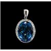 Image 1 : 15.00ct Blue Topaz and Diamond Pendant - 14KT White Gold