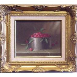 Donald Allan (20th Century) American, STILL LIFE WITH BERRIES, 1990, oil painting on canvas, 8...