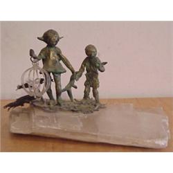 American School (20th Century), CHILDREN AT PLAY, cast bronze sculpture, 4 x 5 x 3", mounted to...