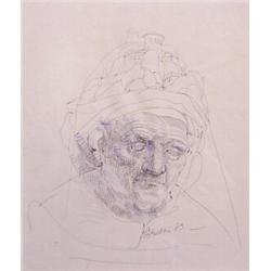 American School (20th Century), OLD WOMAN, 1983, ink drawing on paper, 18 x 15", signed 'Bertor...