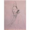 Image 1 : American School (20th Century), SEATED WOMAN WITH UNUSUAL HEADDRESS, green pencil drawing on st...