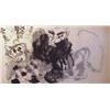 Image 1 : Asian School (20th Century), MAN WITH CAT, ink wash on paper, 37 x 68", linen backed, signed an...