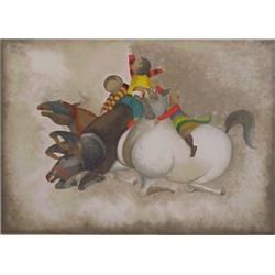 Graciela Rodo Boulanger (b. 1935) Bolivia, THREE PARTOUT, 1987, color lithograph, image 19 1/2...