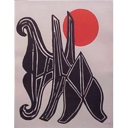 Alexander Calder (1898-1976) American, STABILE WITH RED SUN, color lithograph, signed, numbered...