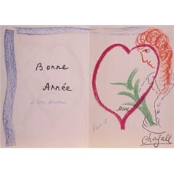 Marc Chagall (1889-1985) Russian-French, HOLIDAY CARD, 1953-1964, a personal color lithograph g...