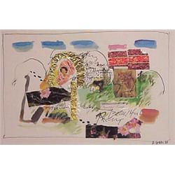 Ross Coates (20th Century) American, BEAUTIFUL KENYA, 1988, watercolor on paper with collage, 1...