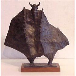 Contemporary School (20th Century), HORNED FIGURE, cast bronze sculpture, 13 x 13 x 5", signed?...