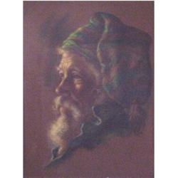 Virginia Dan (20th Century) American, MAN WITH GREEN STRIPED CAP, color pastel on board, 25 x 1...
