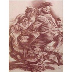 Virginia Dan (20th Century) American, DANCING PEASANTS, color pastel on board, 40 x 30", signed...