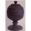 Image 1 : Decorative Arts: Round Box (19th Century), An ornately carved round wood box with lid and footb...