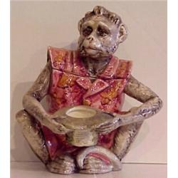 Decorative Arts: Victorian Majolica Ceramic, MONKEY HUMIDOR, Ceramic humidor, glazed & painted...