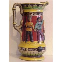 Decorative Arts: Victorian Majolica Ceramic, VOLUNTEERS OUR ARMY, NAVY & BRAVE, Ceramic pitcher...