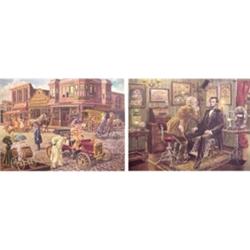 Lee Dubin (20th Century) American, MAIN STREET; LINCOLN'S EYE EXAM, two color prints, each sign...
