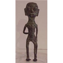 Folk Art: Nayarit Style, STANDING FIGURE, brass standing male figure holding a lizard, height 5...